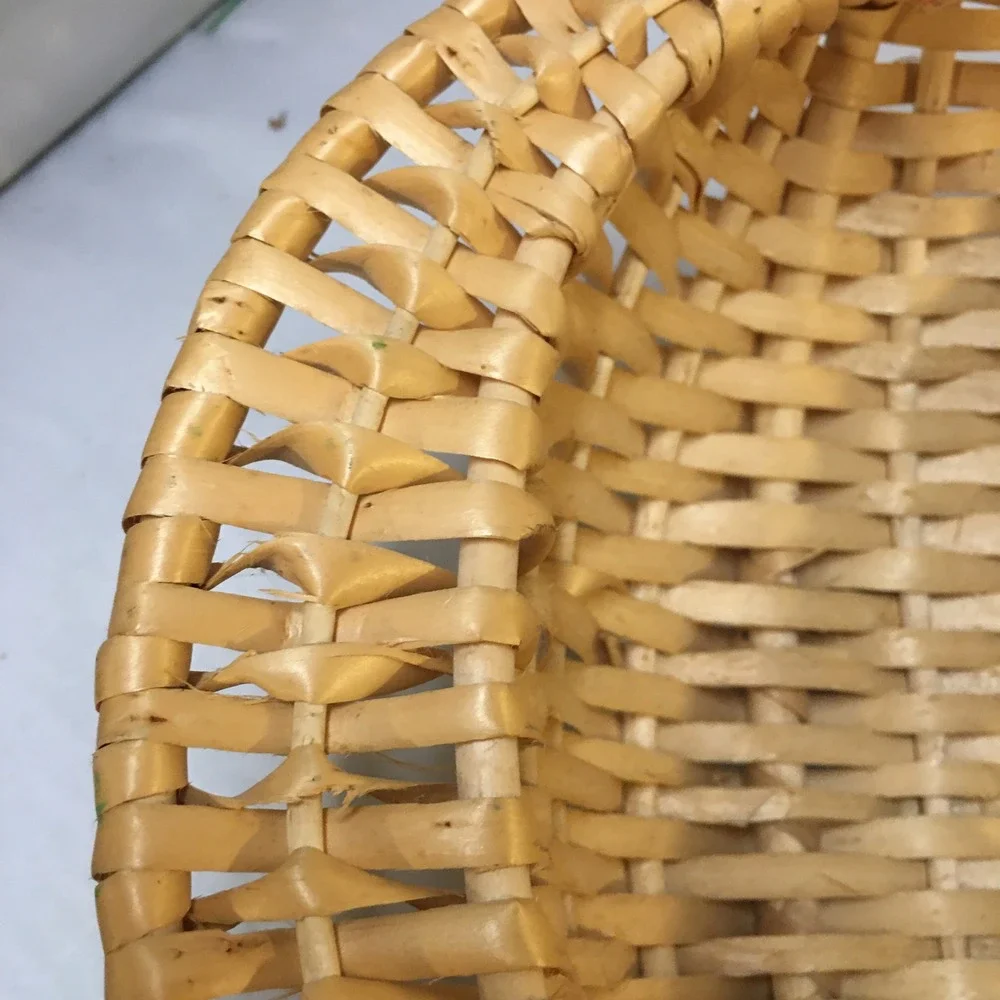 Woven Wicker Basket Home Decor OS Tan Round Handled Boho Storage Cottagecore